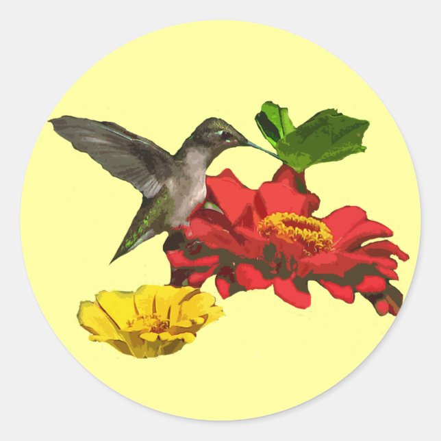 Adesivo Redondo Hummingbird e Zinnias (Frente)