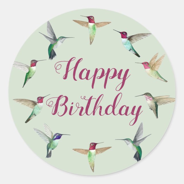 Adesivo Redondo Hummingbird Happy Birday (Frente)