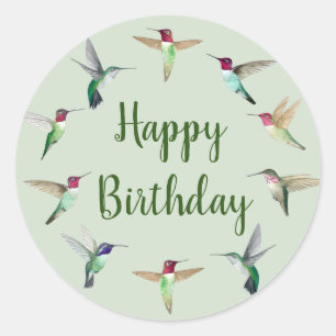 Adesivo Redondo Hummingbird Happy Birthday Clássico Redondo