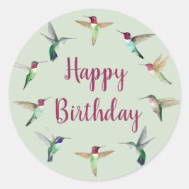 Adesivo Redondo Hummingbird Happy Birthday Clássico Redondo