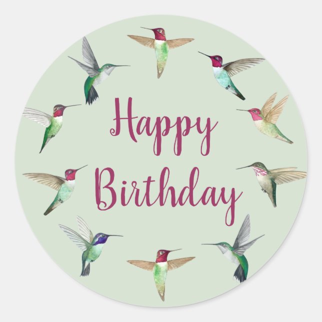 Adesivo Redondo Hummingbird Happy Birthday Clássico Redondo (Frente)