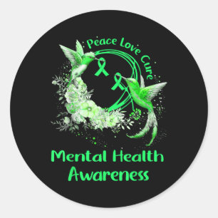 Adesivo Redondo Hummingbird Peace Love Cure Mental Health Awarenes