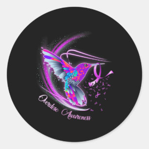 Adesivo Redondo Hummingbird Segurando Sobredosagem de Fita Roxa Aw