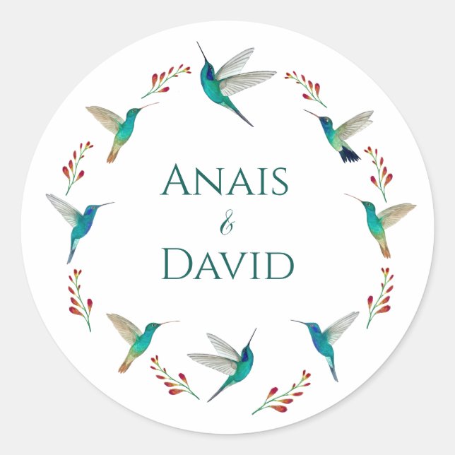 Adesivo Redondo Hummingbird Summer Wedding Classic Round Sticker (Frente)