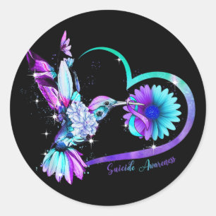 Adesivo Redondo Hummingbird Sunflower Hearple Ribbon Suicídio