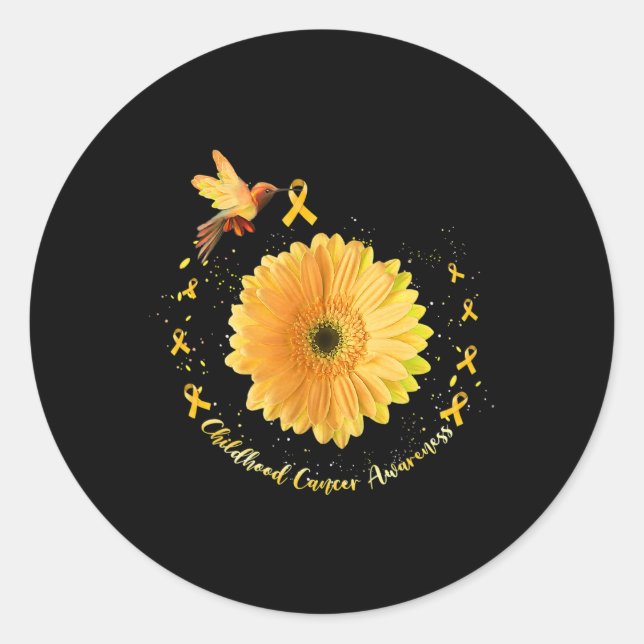 Adesivo Redondo Hummingbird Yellow Sunflower Childhood Cancer Awar (Frente)