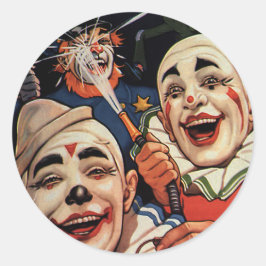 Adesivo Redondo Humor Antigo, Palhaços de Circo Rindo e Polícia