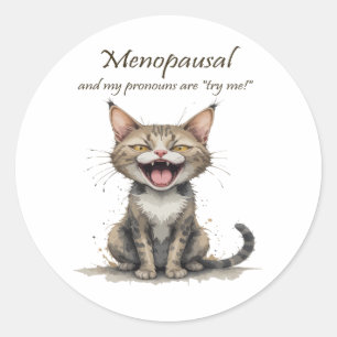 Adesivo Redondo Humor da Menopausa Gato Estressado Irritado