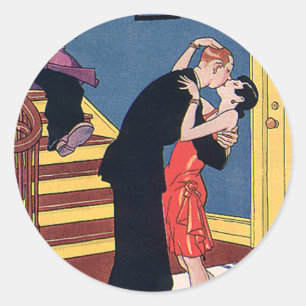 Adesivo Redondo Humor do vintage, amor e romance, beijo tardio