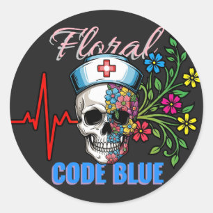 Adesivo Redondo Humor Escuro "Código Floral Azul" Enfermeira Médic