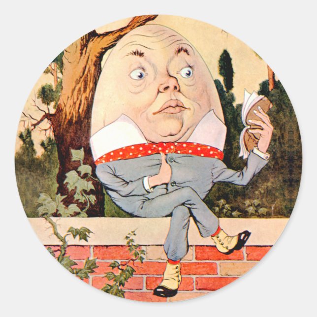 Adesivo Redondo Humpty Dumpty Sat em um Muro em Wonderland (Frente)