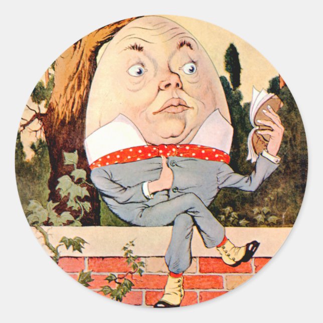Adesivo Redondo Humpty Dumpty Sat em um Muro em Wonderland (Frente)
