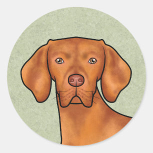 Adesivo Redondo Húngaro Vizsla Cartoon Pointer Dog Head Green