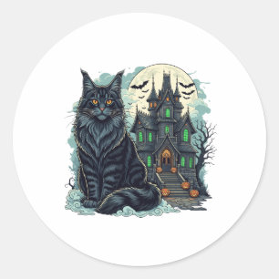 Adesivo Redondo Hunit House Watcher - Maine Coon Halloween