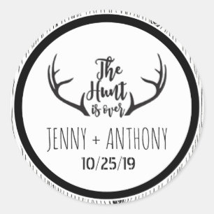 Adesivo Redondo "Hunt está acabado" Rustic Barnwood Salve o Selo d