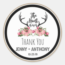 Adesivo Redondo Hunt está por cima do Rustic Antler Floral Obrigad