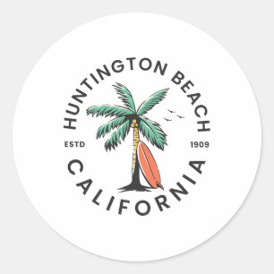 Adesivo Redondo Huntington Califórnia Praia Surf Vacanças de Verão