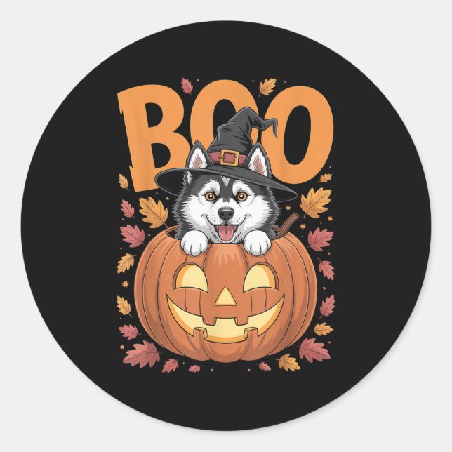 Adesivo Redondo Husky Costume On Pumpkin Halloween Siberian Husky  (Frente)