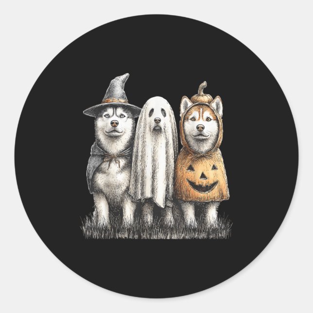 Adesivo Redondo Husky Halloween Ghost Pumpkin  (Frente)