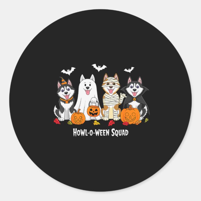 Adesivo Redondo Husky Halloween Howl O Ween Squad  (Frente)