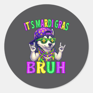 Adesivo Redondo Husky Siberiano Bruh Mardi Gras Meninos Meninas Ca