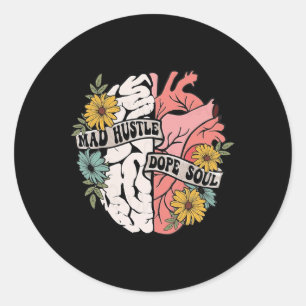Adesivo Redondo Hustle Drug Soul Floral Brain Saúde Mental Awaren