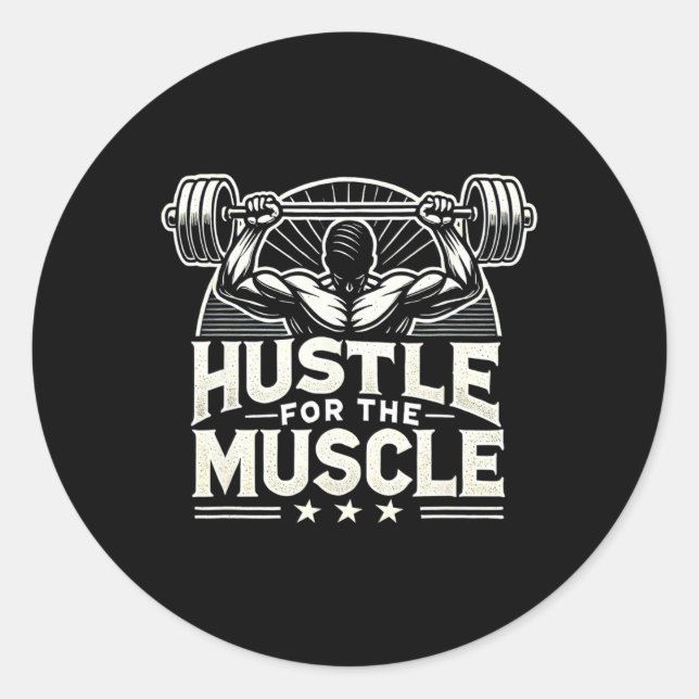 Adesivo Redondo Hustle Para O Muscle Barbell Bodybuilding (Frente)