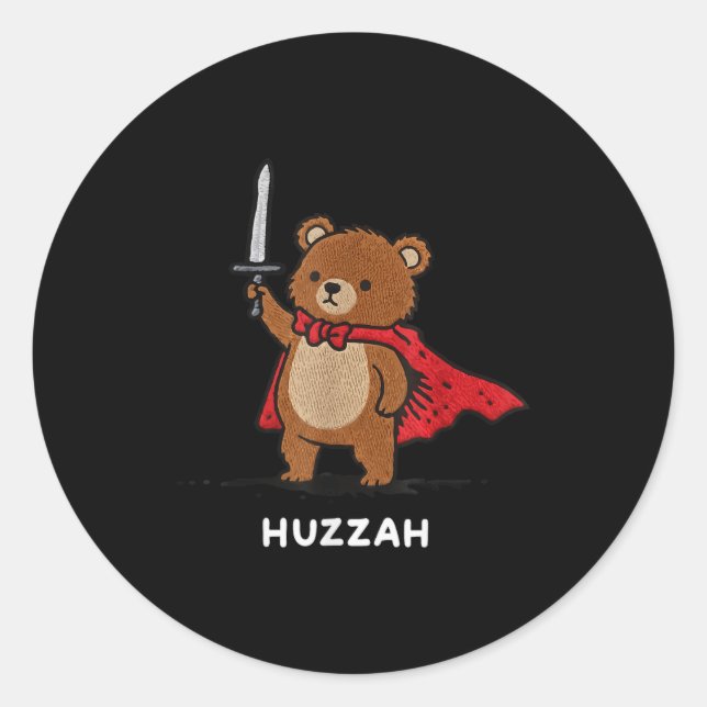 Adesivo Redondo Huzzah Bear Knight Funny Sword Meme Quote  (Frente)