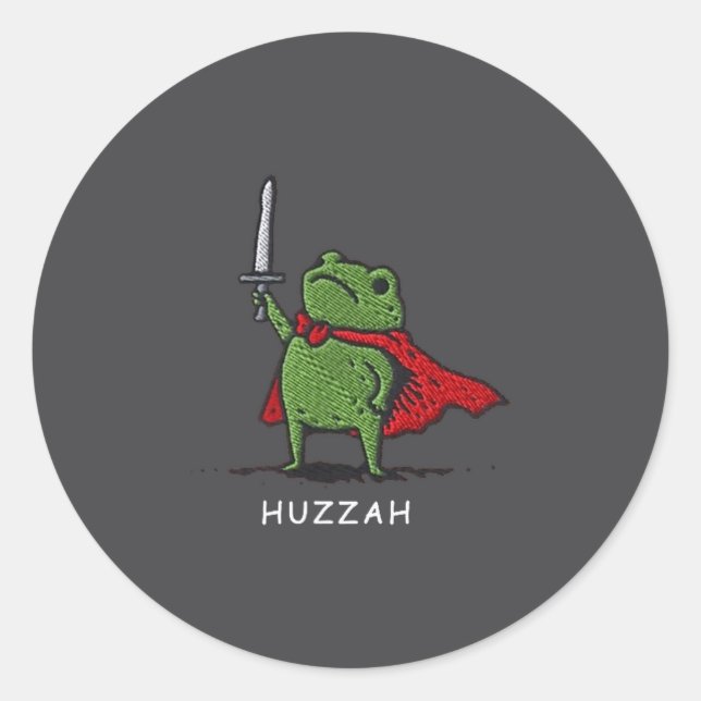 Adesivo Redondo Huzzah Frog Knight Funny Sword Meme Quote  (Frente)