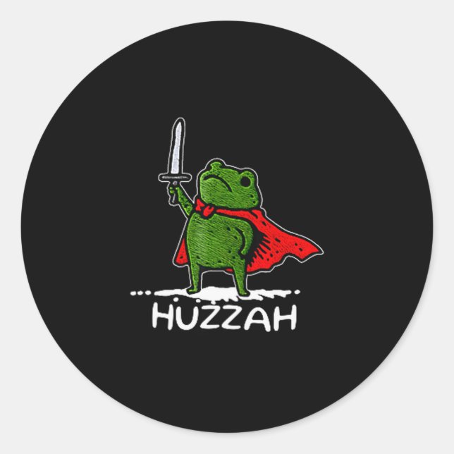 Adesivo Redondo Huzzah Frog Knight Funny Sword Meme Quote  (Frente)