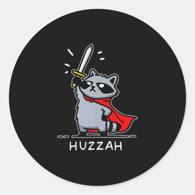 Adesivo Redondo Huzzah Raccoon Knight Funny Sword Meme Quote  (Frente)