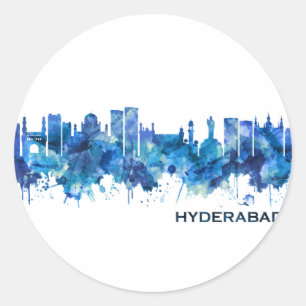 Adesivo Redondo Hyderabad Telangana - Azul Skyline