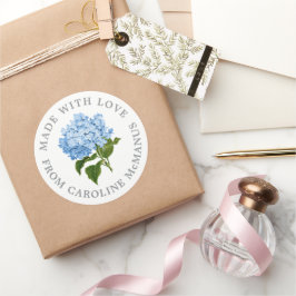 Adesivo Redondo Hydrangea azul e branca feita com amor