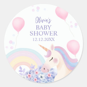 Adesivo Redondo Hydrangea Balloon Rainbow Chá de fraldas Unicorn