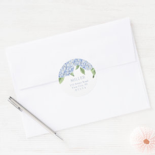 Adesivo Redondo Hydrangea Blue Flowers Endereço Personalizado