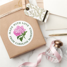 Adesivo Redondo Hydrangea branca e rosa feita com amor