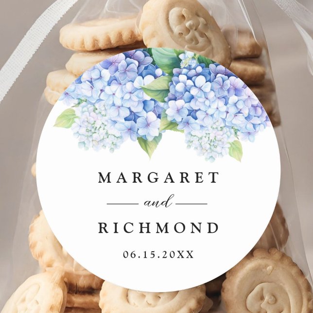 Adesivo Redondo Hydrangea Dusty Blue Floral Casamento (Criador carregado)