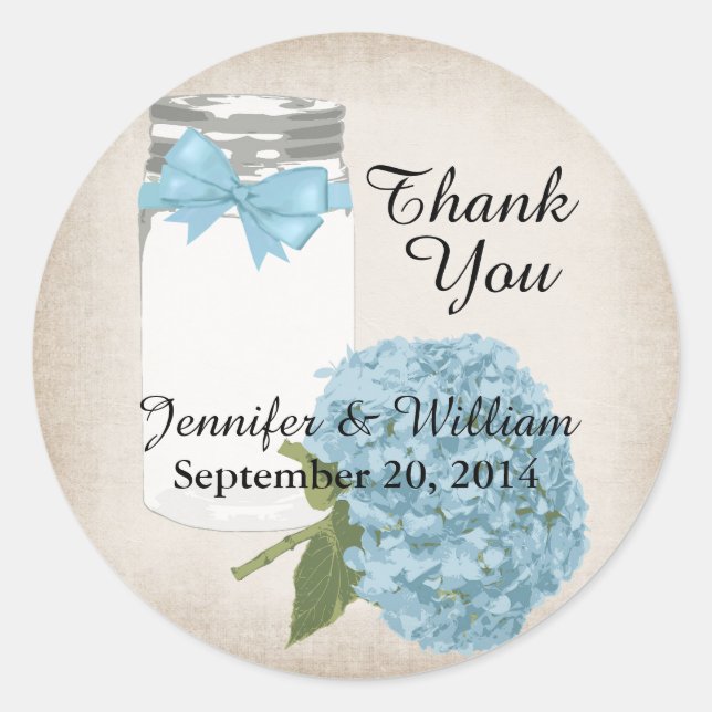 Adesivo Redondo Hydrangea e Mason Jar Wedding Favor Sticker (Frente)