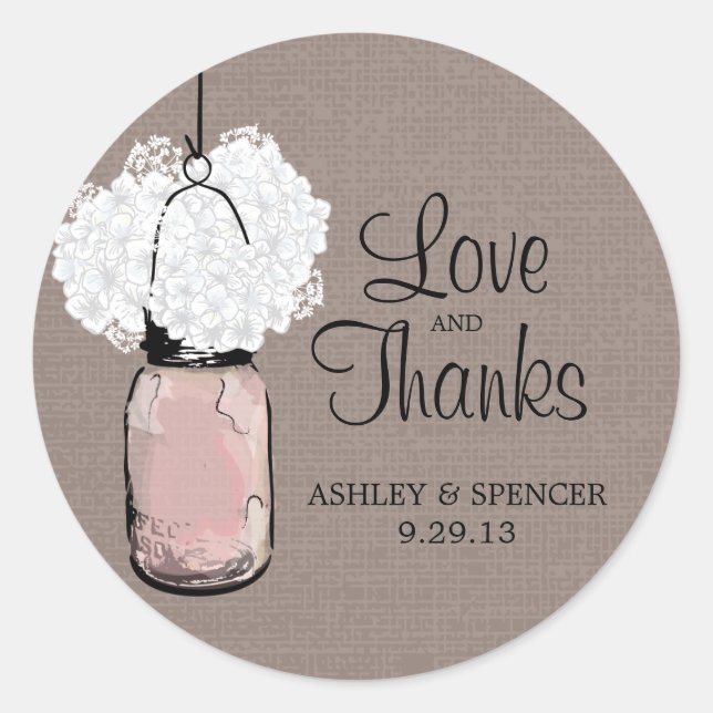 Adesivo Redondo Hydrangea e Rustic Mason Jar (Frente)
