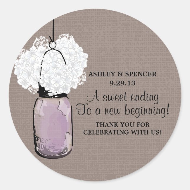 Adesivo Redondo Hydrangea e Rustic Mason Jar (Frente)