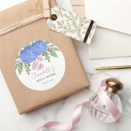 Adesivo Redondo Hydrangea Moderna Chá de panela Floral Azul