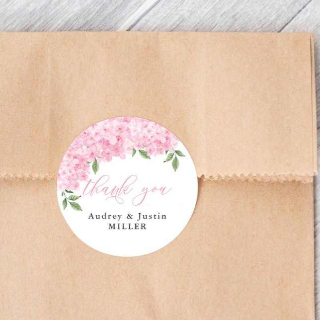Adesivo Redondo Hydrangea Personalizada Favor de Casamento Rosa (Criador carregado)