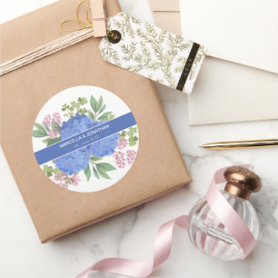 Adesivo Redondo Hydrangeas Azul Personalizado do Buquê Moderno
