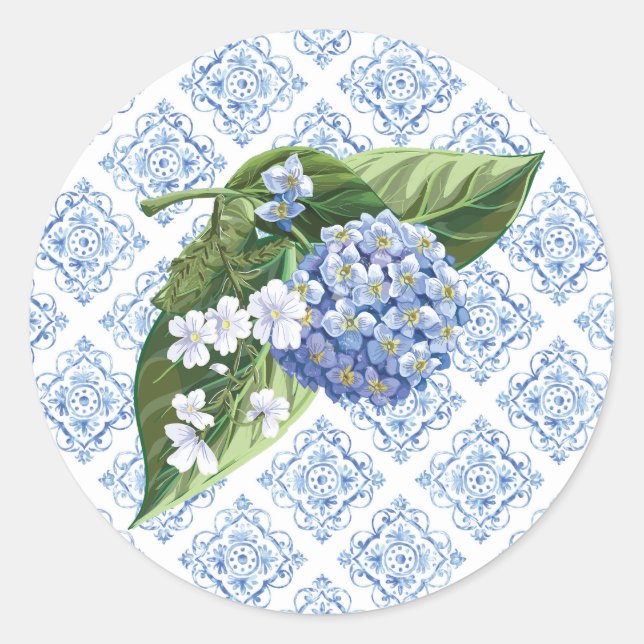 Adesivo Redondo Hydrangeas Blue Envelope Seals (Frente)