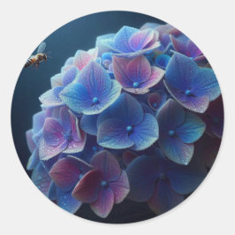 Adesivo Redondo Hydrangeas Floral Purple e Blue