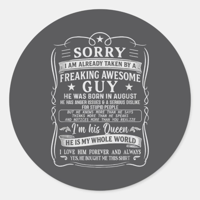 Adesivo Redondo I Am Already Taken By Freaking Awesome Guy Born In (Frente)