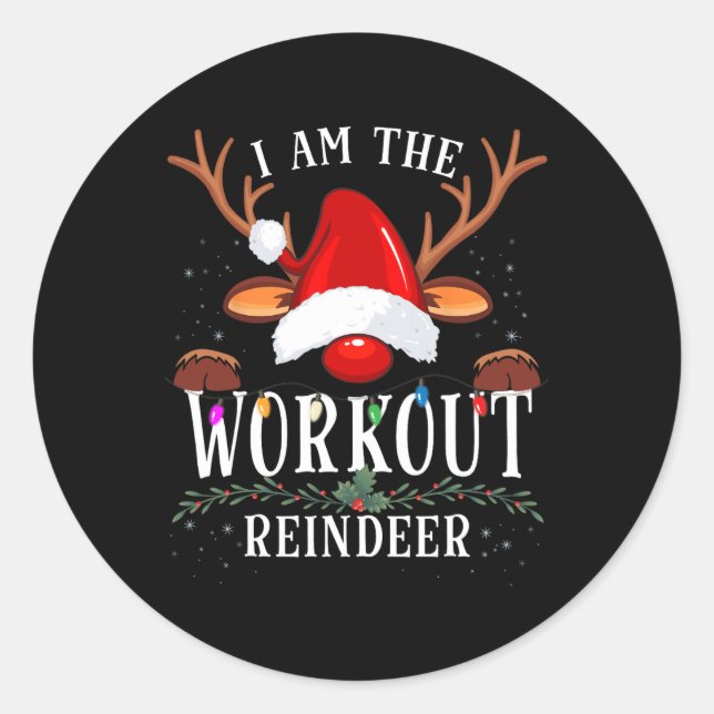 Adesivo Redondo I Am The Workout Reindeer Christmas Family  (Frente)