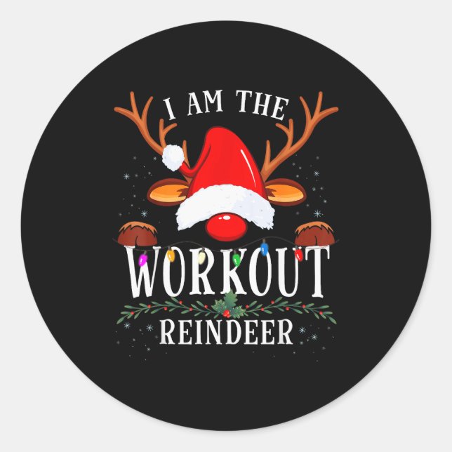 Adesivo Redondo I Am The Workout Reindeer Christmas Family  (Frente)