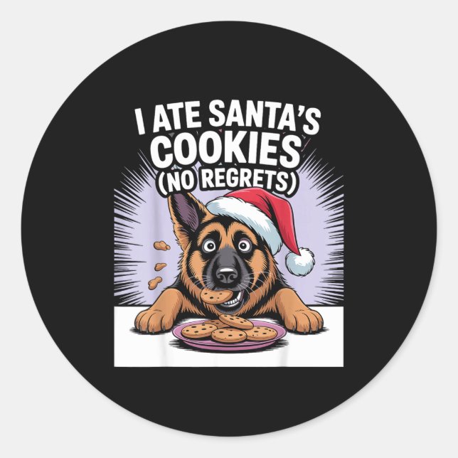 Adesivo Redondo I Ate Santas Cookies Puppy Funny Christmas German  (Frente)