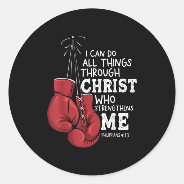 Adesivo Redondo I Can Do Things Christian Boxing Quote Philipans 4 (Frente)